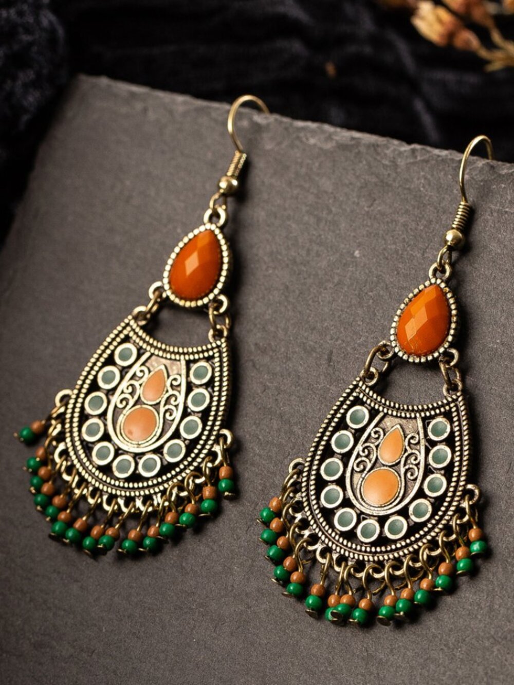 Boho Chandelier Dangle Earrings Tribal Gypsy Ethnic Festival Statement Jewelry